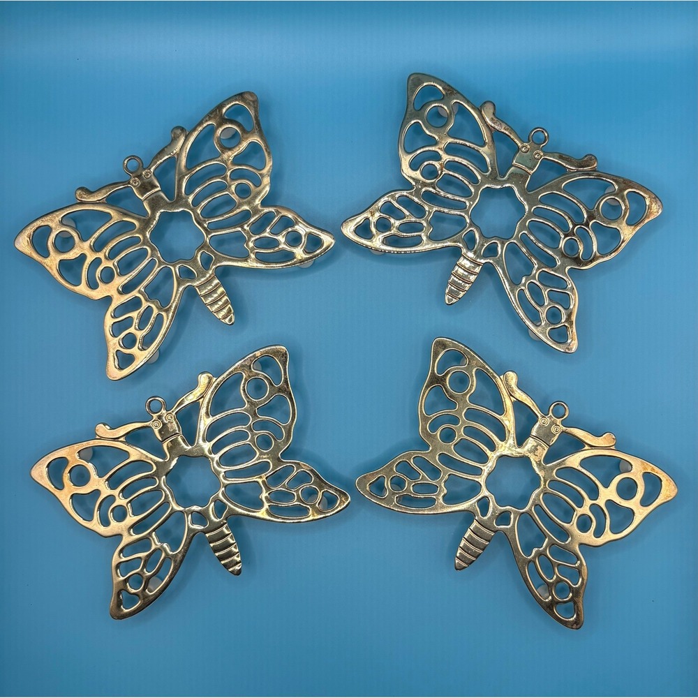 Leonard Butterfly Trivet Set 4 Silverplate 3x4 Gold Patina Wall Decor Italy